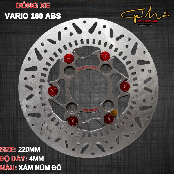 Đĩa thắng Vario 160i ABS 220mm GH-RACING ( XÁM NÚM ĐỎ )
