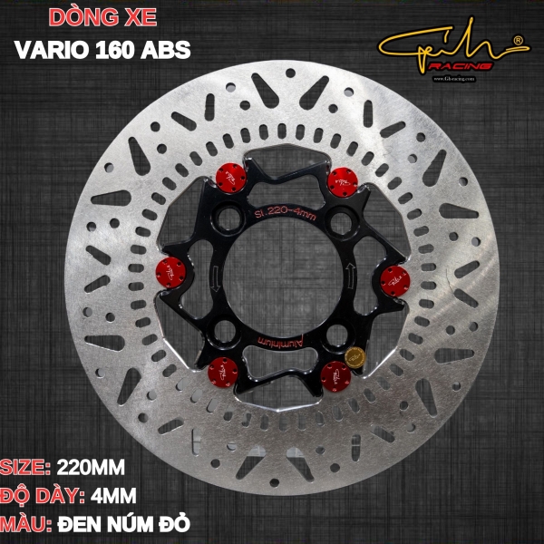 Đĩa thắng Vario 160i ABS 220mm GH-RACING ( ĐEN NÚM ĐỎ )